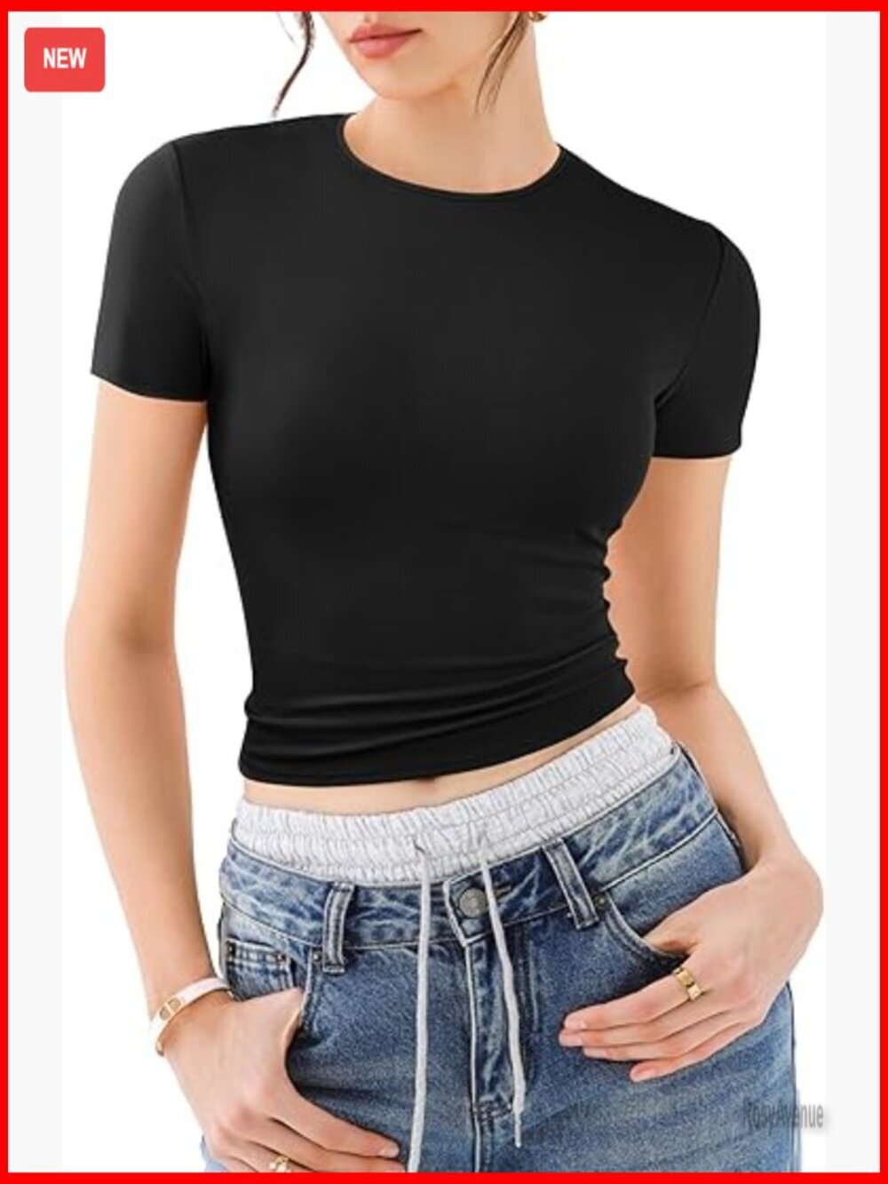 Crew Neck Short Sleeve Top Double Lined Ribbed Slim Fit Basic Tee Y2K T Shirt